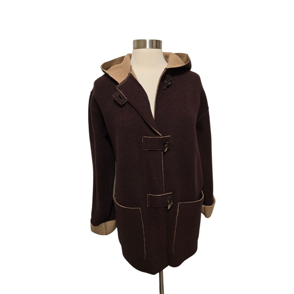 Lauren Ralph Lauren Wool Blend Brown Hooded Toggle Button Coat - Size Large